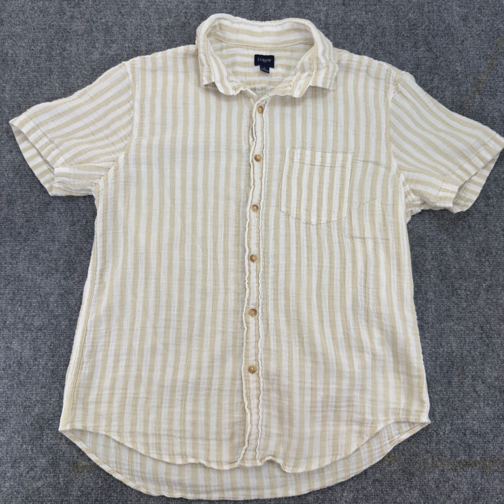 J.Crew Short Sleeve Striped Gauze Button Down Shirt Tan White Size L